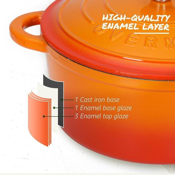 Overmont Enameled Cast Iron Dutch Oven - 5.5QT Pot with Lid Cookbook -Pumpkin - Picture 7 of 7